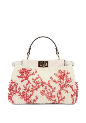 FENDI Peekaboo coral embellished top handle mini bag - Neutrals
