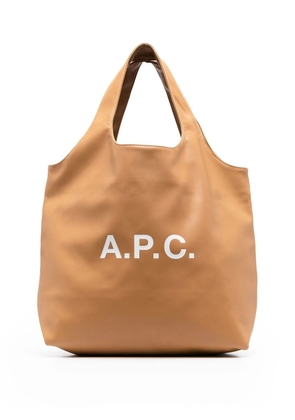 A.P.C. logo-print leather tote bag - Brown