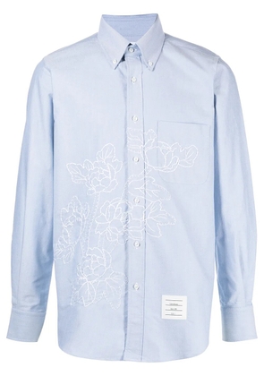 Thom Browne floral-embroidered long-sleeve shirt - Blue