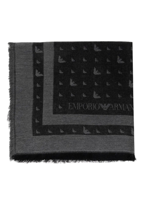 Emporio Armani eagle-logo fringed scarf - Grey