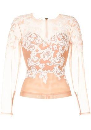 Zuhair Murad baroque-embroidered silk top - Pink
