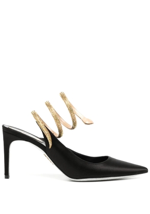 René Caovilla Cleo 80mm rhinestone-embellished satin pumps - Black