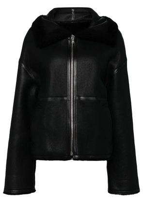 Goen.J shearling-lined aviator leather jacket - Black