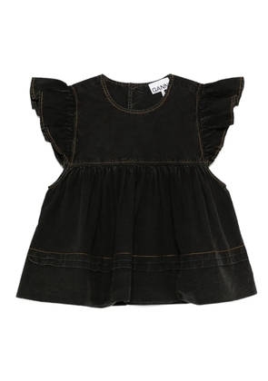 GANNI ruffled-trim smock top - Black