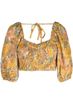 Faithfull the Brand Alejandra floral-print linen crop top - Yellow