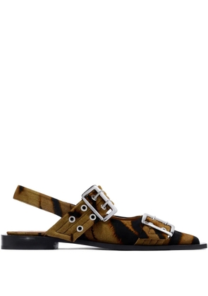GANNI buckle-detail zebra-print mules - Brown