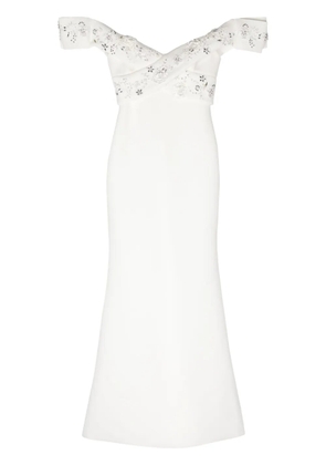 Badgley Mischka bead-embellished off-shoulder gown - White