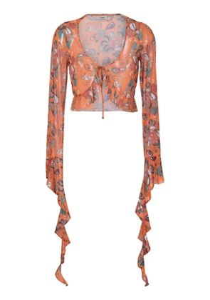Amir Slama graphic-print mesh blouse - Orange