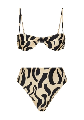 Faithfull the Brand Farrah top Chania bottoms abstract-print high-waisted bikini - Neutrals