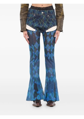 Andersson Bell argyle-patterned denim shorts mesh trousers - Blue