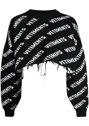 VETEMENTS logo intarsia-knit distressed jumper - Black