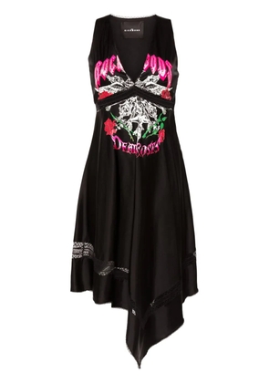 John Richmond asymmetric graphic-print midi dress - Black