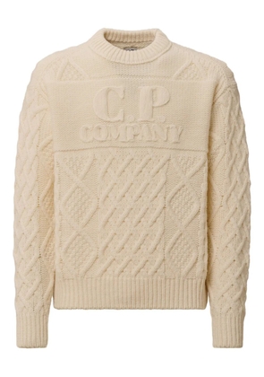 C.P. Company logo-embroidered cable-knit sweater - Neutrals