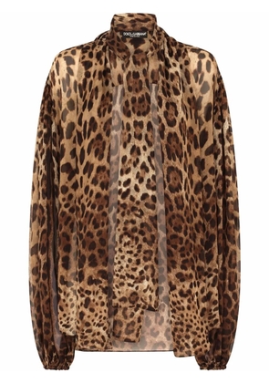 Dolce & Gabbana leopard-print chiffon shirt - Brown