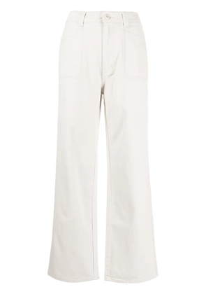 izzue logo-patch twill straight-leg trousers - White