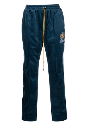 RHUDE embroidered velvet track pants - Blue