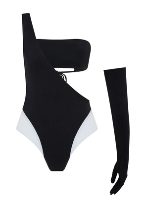 Let's Swim one-shoulder bandeau swimsuit - Black
