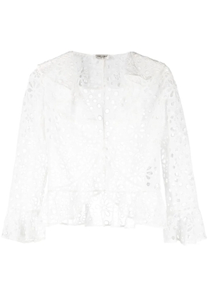 Saint Laurent embroidered-design long-sleeve blouse - White
