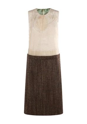 FENDI lace-panel tweed dress - Neutrals