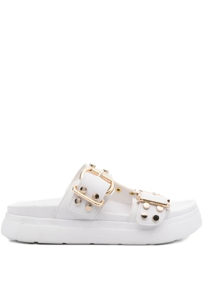 Bugatti buckle-studded slides - White