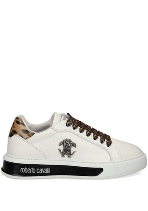 Roberto Cavalli Mirror Snake-plaque leather sneakers - White