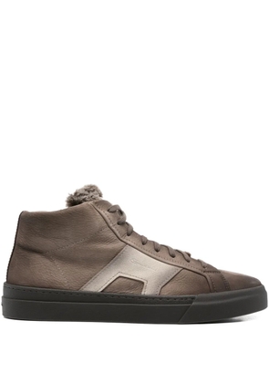 Santoni leather shearling sneakers - Brown