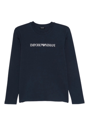 Emporio Armani logo-embroidered long-sleeve top - Blue