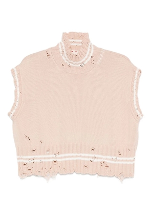 Marni high-neck frayed knitted top - Pink