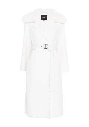 Maje faux-fur-collar belted coat - White