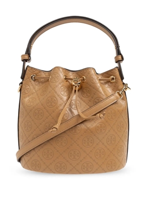 Tory Burch All-over-debossed logo bucket bag - Brown