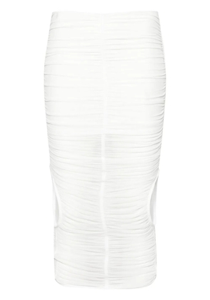 Mugler mesh ruched midi skirt - White