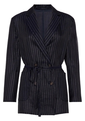 Brunello Cucinelli pinstripe-pattern belted blazer - Blue