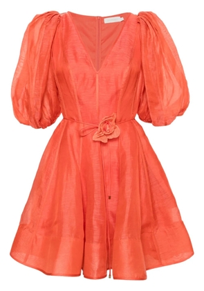 ZIMMERMANN floral-appliqué linen-blend dress - Red