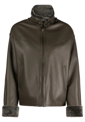 Manzoni 24 shearling-trim leather jacket - Brown