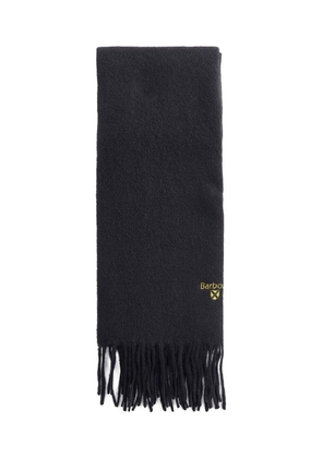 Barbour embroidered-logo fringed scarf - Black