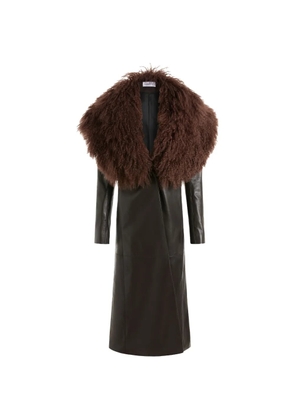 16Arlington Luisa fur-collar leather coat - Brown