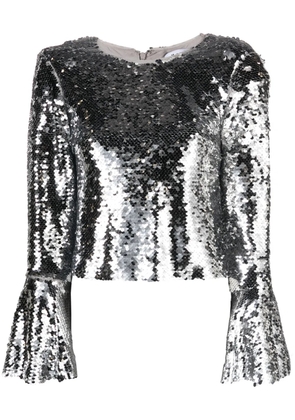 Self-Portrait sequin-embellished mesh top - Silver