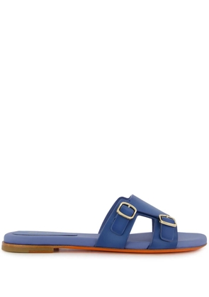 Santoni double-buckle leather slides - Blue