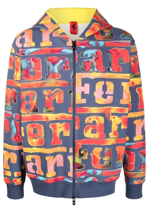 Ferrari logo-painterly zip-up hoodie - Blue