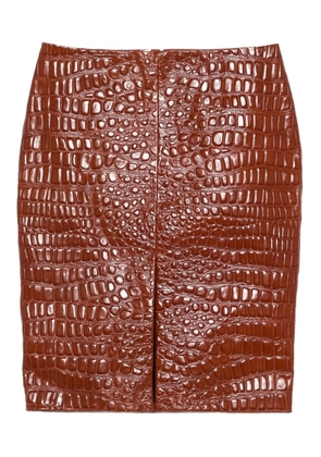 Saint Laurent embossed-leather short skirt - Brown