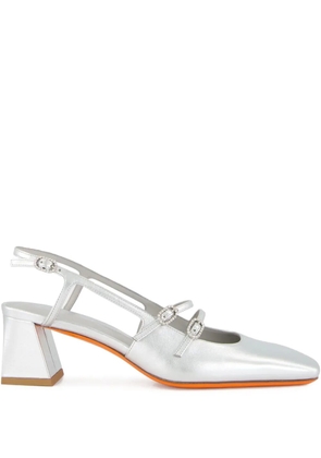 Santoni metallic slingback heels - Silver