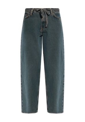 SAMSOE SAMSOE tie-waist logo patch denim jeans - Blue