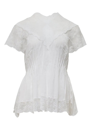 pushBUTTON darted lace-trim top - White