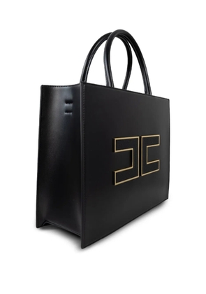 Elisabetta Franchi logo-plaque leather tote bag - Black