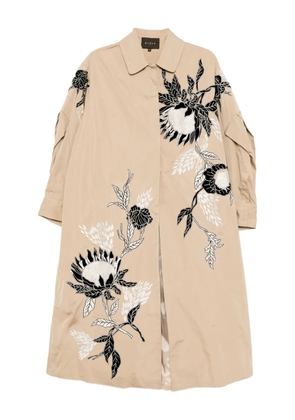 Biyan floral-embroidered coat - Neutrals