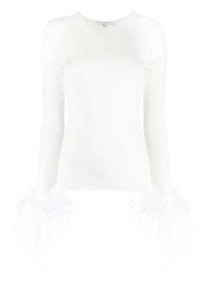 MANURÍ Elektra feather-trim stretch blouse - White