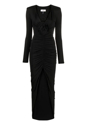 NISSA floral-appliqué ruched maxi dress - Black