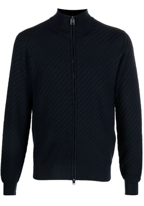 Brioni embossed-finish zip-up jumper - Blue