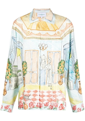 Casablanca illustration-style print silk shirt - Neutrals