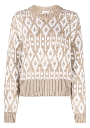 Brunello Cucinelli crew neck printed cashmere jumper - Brown